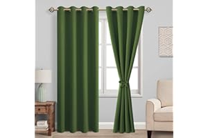 JIUZHEN Blickdicht Vorhänge Gardinen Ösenvorhang für Schlafzimmer Wohnzimmer,Olivgrün Verdunkelungsvorhang,2 Stück,260x140cm(HxB)