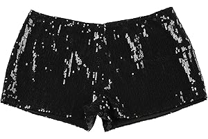 Generisch Pailletten Hose Kurz Damen Leoprint Hotpants Sexy Low Waist Shorts Elastische Taille Pailettenhose Kurze Sommerhose Glitzer Glänzend Shorts Tanz Rave Party Outfits Karneval Kostüm 2025