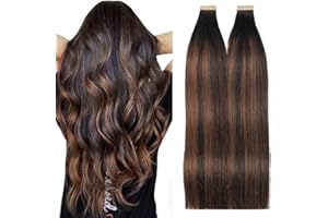 HotLulana Extensiones Adhesivas Pelo Natural Negro Natural Mezclado Con Marrón Castaño(#1B/1B/6) 40pcs 40cm 80g 16pulgadas Invisible Extensiones Pelo Natural Skin Weft Remy Extensiones Tape.