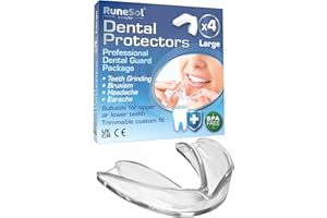 Runesol Ferula Descarga Bruxismo, 4 x Grande, Férulas Dental Moldeable, Protector Bucal para Dormir, Ferulas de Descarga para Bruxismo, Ferula Dental Noche, Funda Dientes, Felulas Bucales Dentales