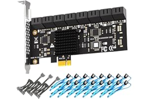 GLOTRENDS SA3116J 16 Ports PCIe SATA Expansion Card, Including SATA Cables and 1:5 SATA Splitter Power Cable, Compatible with Windows,Linux,Mac OS,NAS