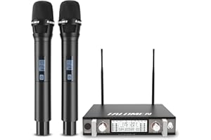 TALOMEN Wireless Microphone System, Metal UHF Handheld Microphones Cordless Dynamic Mic Set, Auto Scan, 393ft Long Range, Dual Channel Receiver, Use for Singing, Karaoke, Party, DJ, Church, K120 Black