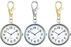 JewelryWe Orologio da tasca con moschettone, portachiavi al quarzo, analogico, con strass, per medici, infermieri, paramedici, cuochi, oro bianco