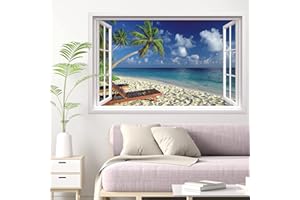 TOARTI 3d Palmen Meer Strand Beach Wandtattoo,85*55cm(BxH),Wandtattoo Wohnzimmer Landschaft,Selbstklebend Wandsticker Baum Poster,Vinyl Wandaufkleber Kaputter für Wohn chlafzimmer Küche Bad Aufkleber