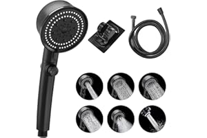 MKITNVY Pommeau de Douche Haute Pression Economie Deau, Pommeau Douche Anti Calcaire avec Flexible de Douche et Support, Pomme de Douche Universel avec 5 Modes de Pulvérisation, Arrêt à Un Bouton