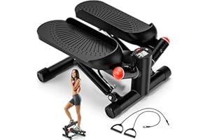 ACFITI Mini Steppers for Exercise, Stair Steppers Machine with Super Quiet Design, Hydraulic Fitness Stepper with Resistance Bands,Twist Steppers with 330LBS Loading Capacity