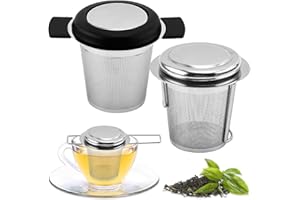 Dzmuero Infusore Per Tisane, Infusore Tè, 2 pezzi di Filtro per Tè in Acciaio Inox con Coperchio e Manici Pieghevoli, a Maglia Fine per Tè Sfuso, per la Maggior Parte Delle Tazze e Ciotole da T è