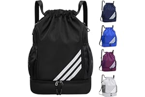 Veftsvy Turnbeutel mit Kordelzug, Wasserdicht Sportbeutel mit Schuhfach, Sportrucksack Gym Bag mit Innentasche, Außentasche, Sporttasche für Herren Damen Jungen