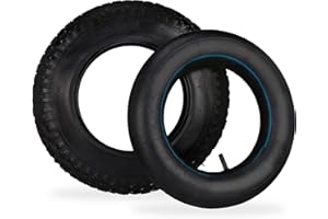 Relaxdays Roue de Diable, Chambre à air, 3.50-8, Bande de roulement à Crampons, Charge Max. 154 kg, Noire