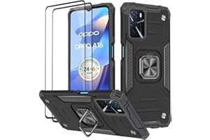 KANSi Hülle für Oppo A16 / Oppo A16S / Oppo A54S, Schutzfolie [2 Stück] Silikon TPU Hart PC Handy Hüllen 360 Grad Drehbar Ringhalter Bumper Stoßdämpfung Schutzhülle - Schwarz