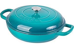 Casseruola bassa in ghisa con coperchio – antiaderente, adatta al forno fino a 260 °C – pentola resistente, adatta al forno – pentola smaltata – blu-verde, 30 cm – Nuovva