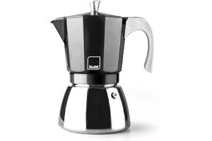 IBILI - Elba Black espressomaskin, 3 koppar, 150 ml, pressgjuten aluminium, bas i rostfritt stål, med 2-koppars reducerare Lä