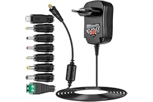 PChero 15W uniwersalny zasilacz z 8 wtyczkami DC do elektroniki domowej 3V-12V, maks. 1500mA