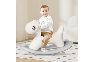 hoopyosms Kids Rocking Horse, Toddler Ride-On Toy with Handle, Montessori Infant Rocker for Balance Training, Baby Rocking Animal, Grey