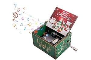 AMSGANK Carillon Natalizio in Legno a Manovella, Mini Carillon Christmas in Legno a Manovella Vintage Artigianato Intagliate a Mano Carillon Musicale per Regali di Natale (Verde)