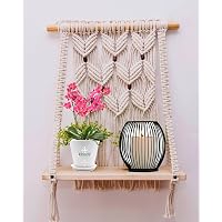 Urooz™ Macramé Wall Hanging Shelf |930| Indoor Boho Wall Decor for Bedroom, Wood Hanging Shelf Organizer, Handmade Woven…