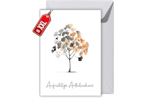 ‎WBDESIGNZ WBdesignz Trauerkarte mit Umschlag Ginkgo - Kondolenzkarte Aufrichtige Anteilnahme Beerdigung Trauerfeier Karte Ginko (XXL DIN A4)