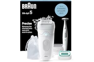 Braun Silk-épil 5, Epilator for Easy Hair Removal, Wet & Dry, Lasting Smooth Skin, with Lady Shaver, Trimmer Comb, Beginner Cap Heads & Bikini Trimmer, 5-251, White/Grey