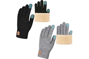 Vinuwu 2 Paires Gants Hiver Homme Femme, Gants Tactiles Chauds Tricotés Thermiques Anti Froid avec Doublure Polaire pour Sport en Plein Air, Course, Vélo, Running - Quotidien & Cadeau