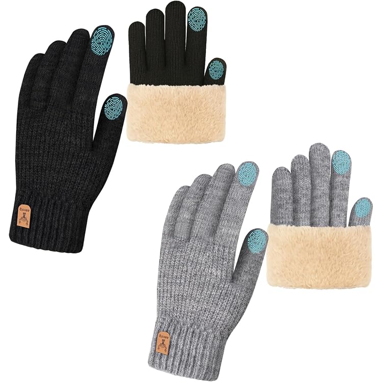 Gants D'hiver Polaire Thermique Tactile - Lot De 2 Unisexe Pour Ski, Course, Vélo - Noir