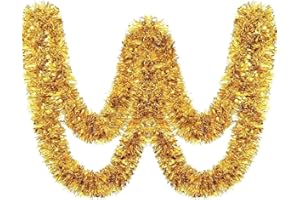 SECALIFE Gold Christmas Tinsel Garland 10 Meters Xmas Tinsel Shiny Garland Metallic Twist Tinsel Garland Hanging Decorations for Christmas Tree Wedding Party Supplies