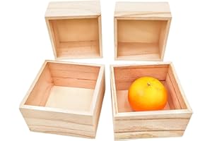 Anktily 4 Pack Unfinished Wooden Craft Storage Organiser Boxes, 10 x10 x 6cm Small Square Wood Box, Rustic Natural Wood Container Box for Home Venue Decor