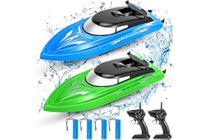 FunsLane - Barcos de control remoto para niños y adultos, velocidad de 10 km/h, 2,4 GHz, para piscinas y lagos, con 4 baterías recargables.