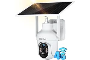 Xega 3G/4G LTE Telecamera SIM Esterno con Pannello Solare, 2K HD PTZ Telecamere Senza Fili con Scheda SIM Batterie, Visione Notturna a Colori, Rilevamento del Movimento, Rotazione 355°/90°, SD/Cloud