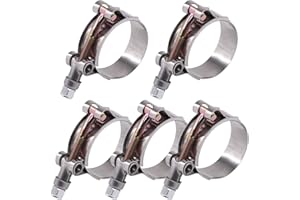 Glarks 5Pcs 41-46mm Stainless Steel T-Bolt Hose Clamps Turbo Intake Soft Hose Intercooler Clamps