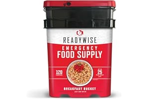 ReadyWise, 120 Portions, Ration d'urgence, Petit-déjeuner, Ensemble de repas à emporter, 4 recettes, Lyophilisé, Approvisionnement alimentaire à long terme, Durée de conservation de 25 ans