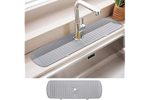 Guittly Wasserhahn Spüle Spritzschutz, Silikon abtropfmatte spüle, Spritzschutz für Küche Badezimmer Thekenspüle trocken (45x14.5cm, Grau)