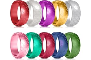 Longbeauty 10 Pack Candy Color Wedding Band for Men Women Flexible Comfort Sport Silicone Ring Black Red Blue Yellow Pink White Green Purple