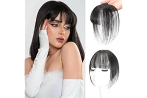 DYBEAUTYHAIR 100% Real Human Hair Toppers for Thinning Hair 360° Cover Clip in Fringe Brown Black Clip in Bangs for Women Wispy Fake Bangs for Daily Wear (Brown Black, 3D Wispy Bangs)