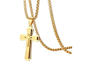 OIDEA Collana Uomo Catena acciaio inossidabile pendente Croce lucidato regalo cristiano Natale,Colore a scelta