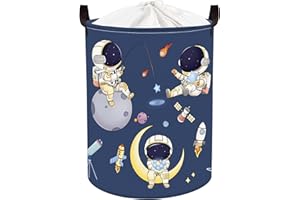 Clastyle 45L Cesto para Ropa Sucia Azul Astronauta Espacial Cohetes Bebé-Cesta Redonda de Almacenamiento Niños para Juguetes Ropa-Cesto de Guardería Habitación Dormitorio Baño Sala Juegos, 36x45 cm