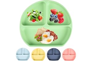 Aulese Baby Teller, Silikon Kinderteller mit Saugnapf, Rutschfester Kindergeschirr für Kleinkinder, BPA-Frei - Spülmaschinen und Mikrowellen Sicher (Grün Teller)