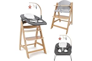 509 Crew SKY Holzhochstuhl Grow Up Set ab Geburt +, inklusive SKY Babywippe 2-in-1 und Hochstuhl-Sitzkissen