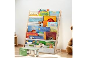 COSYLAND Libreria Montessori per Bambini Con 6 Scomparti in Tessuto Oxford - Libreria per Bambini in Legno Naturale - Libreria Montessori Con Bordi Arrotondati e Design Spazio-Saving(Naturale)