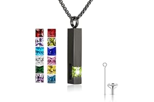 YOUFENG JEWELLERY Birthstone Cuboid Locket Urn Necklaces for Ashes Cremation Jewellery Urns for Human Ashes Memorial Urn Keepsake Pendant