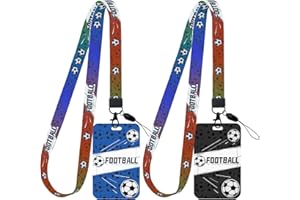 COSYSPARKS Tarjetero con cordón, 2 Pcak diseño de fútbol funda para identificación con cinta Cool Funda para identificación con cordón para jóvenes y hombres, aficionados al fútbol (patrón de fútbol)