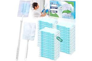 BBLTIFF Plumero Atrapapolvo, 50 Piezas Recambios Magnéticos con 1 Barras Telescópicas y 1 Asas, Plumero Telescopico Extensible, Plumero Antiestático para Limpiar el Polvo, La Suciedad