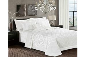 Householdfurnishing 3 Piece Crushed Velvet Bedspread/Comforter with pillow Shams (Santiago/White, Super King)