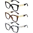 JM 3 Pack Oprah Style Reading Glasses for Women, Oversized Fashion Blue Light Blocking Computer Readers