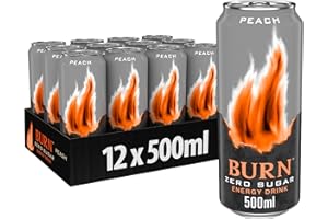 Burn Energy Peach Zero Azúcar, Bebida Energética - Pack 12 Latas 500ml