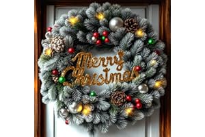 KEKECHAORAN Wieniec na drzwi, 35 cm, sztuczny wieniec na drzwi, Boże Narodzenie, wieniec adwentowy, wieniec bożonarodzeniowy, do kominka, drzwi wejściowych, okien, biało-złoty