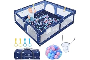 Kidsbuddy Baby Laufstall Laufgitter, Faltbar Drinnen XXL 150x180cm Rutschfester Absperrgitter Mit Atmungsaktive Netz Schutzgitter Kind Playpen Set Mit Kugel Sicherheitsspielplatz Ställe