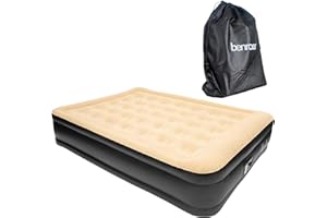 Benross 88030 Queen Size Airbed/Inflatable Air bed with Built-In Electric Pump/Comfortable Flocked Surface/Carry Bag & Repair Patch Included/Suitable for Camping or Home / 2m x 1.5m / Beige