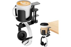 Spetsbst 2-i-1 dryckhållare bord och headset-hållare hörlurshållare skrivbord