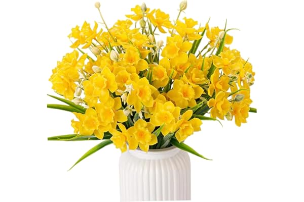Muzrunq Påskliljor konstgjorda blommor, 6 st 35 cm konstgjorda påskliljor som ser riktiga ut, gula blommor för hem trädgård kontor bröllopsfest påskdekor