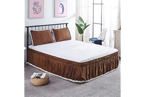 Surwin Betthusse Ruffle Bettrock Rüschen Elastischer Bett Rock Bettvolant Gerüschter Bed Skirt Wrap Around Bettrock Husse Röcke Keine Bettoberfläche Bett Bettgestein - (100x200x40cm,Braun)